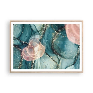 Poster in cornice rovere chiaro - Blu di seta, rosa di tulle - 100x70 cm