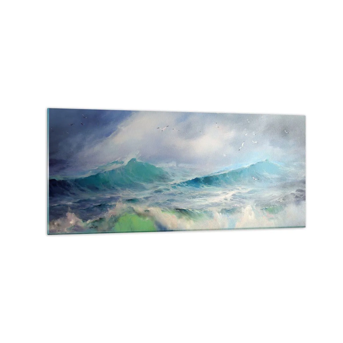 Quadro su vetro - Onde violente sull'oceano - 120x50cm - Il turbine ululò di trionfo... - Decorazione murale moderna per soggiorno e camera da letto ARTTOR
