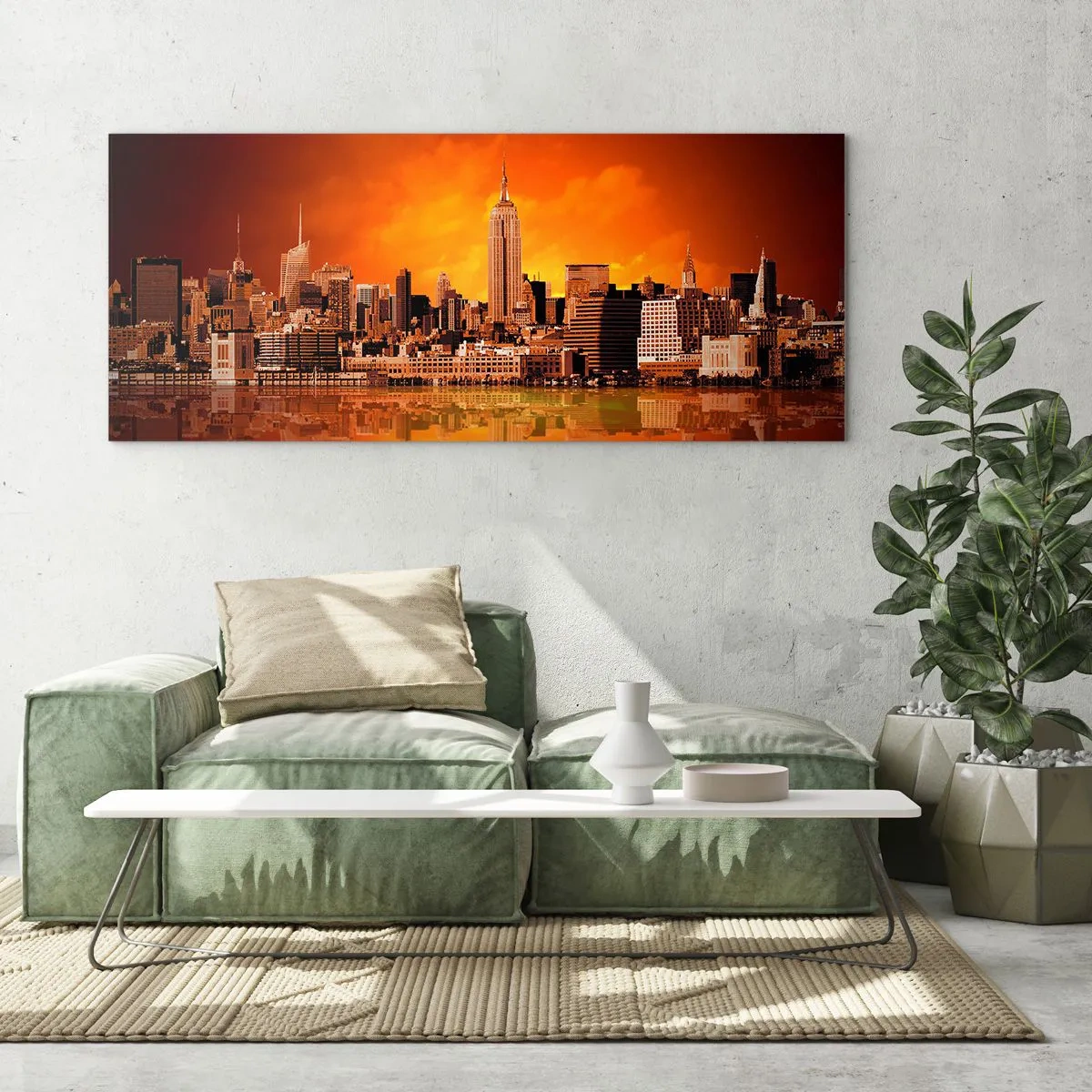 Quadro su vetro - Panorama di grande città in giallo e marrone - 90x30 cm