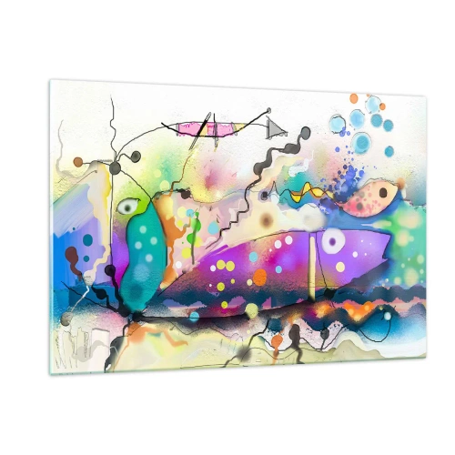 Quadro su vetro - Composizione astratta con forme e linee colorate - 120x80cm - Senza parole! - Decorazione murale moderna per soggiorno e camera da letto ARTTOR