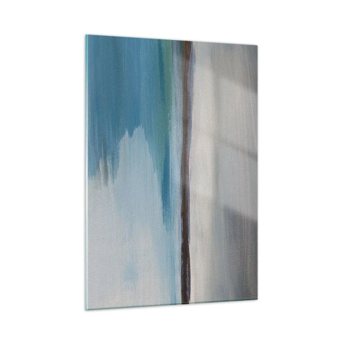 Quadro su vetro - Un paesaggio tranquillo con acqua e colline in lontananza nei toni pastello. - 50x70cm - Paesaggio orizzontale - Decorazione murale moderna per soggiorno e camera da letto ARTTOR