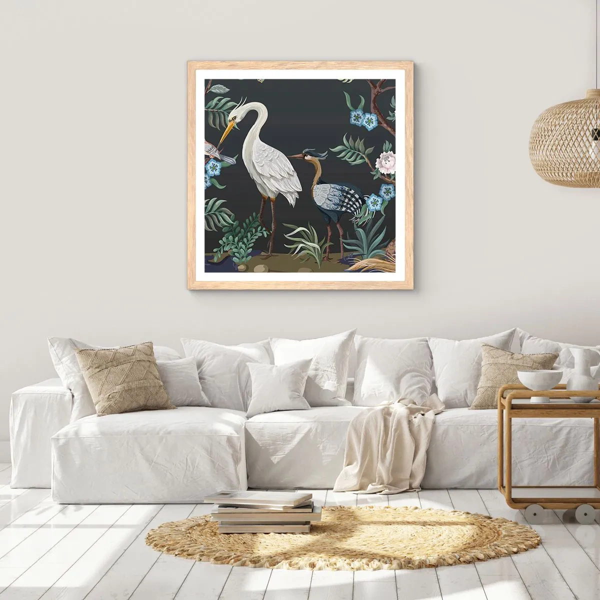 Poster in cornice rovere chiaro - La parata degli uccelli - 40x40 cm