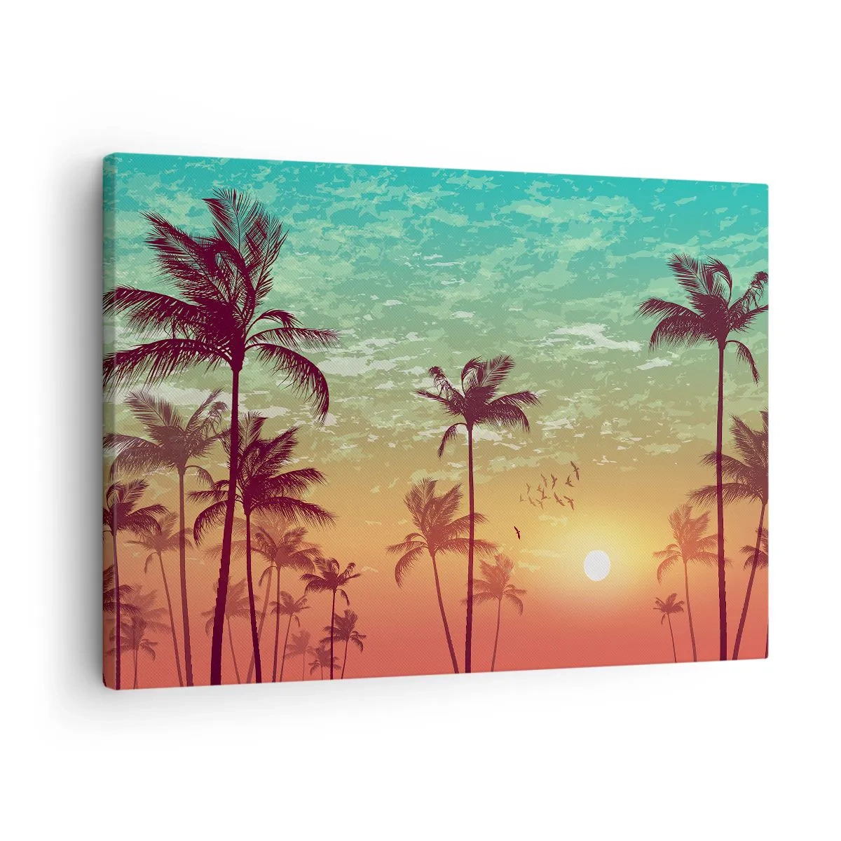 Quadro su tela - Stampe su Tela - Tramonto con palme contro un cielo colorato - 70x50cm - Climi tropicali - Decorazione murale moderna per soggiorno e camera da letto ARTTOR