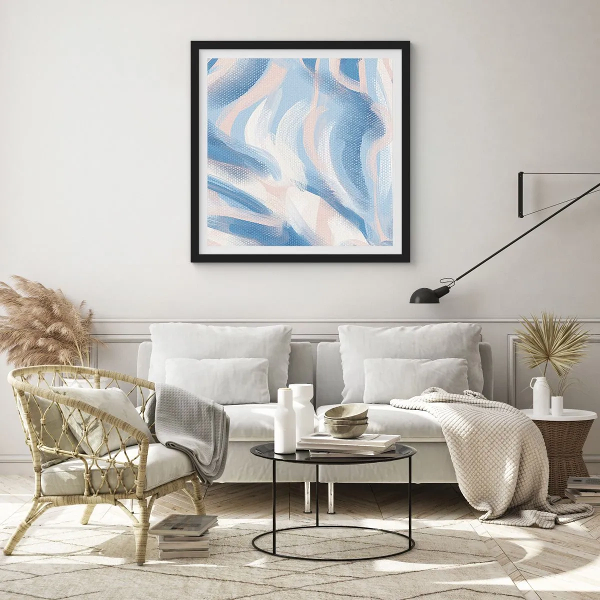 Poster in cornice nera - Ondulazioni azzurre - 30x30 cm