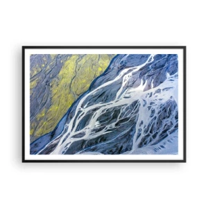 Poster in cornice nera - Vista astratta a volo d'uccello dei letti tortuosi dei fiumi - 100x70cm - Le pitture rupestri della natura - Decorazione murale moderna per soggiorno e camera da letto ARTTOR