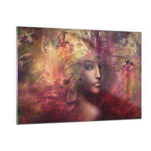 Quadro su vetro - Ritratto di una donna circondata da colori luminosi e astratti - 120x80cm - Sono qui! - Decorazione murale moderna per soggiorno e camera da letto ARTTOR