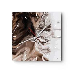 Orologio da parete - Orologio in Vetro - Astrazione nei toni del marrone con linee dinamiche - 30x30cm - Contrasto di colori - Decorazione murale moderna per soggiorno e camera da letto ARTTOR