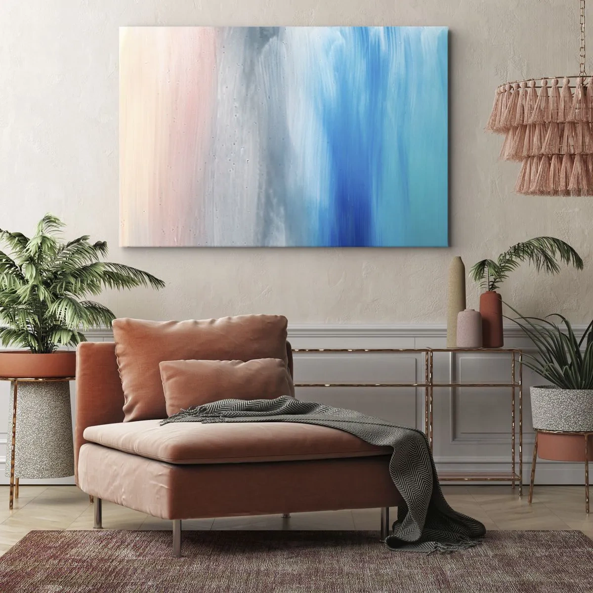 Quadro su tela - Stampe su Tela - Pennellate astratte nei toni del blu e del rosa - 120x80cm - Gli elementi: l'aria - Decorazione murale moderna per soggiorno e camera da letto ARTTOR