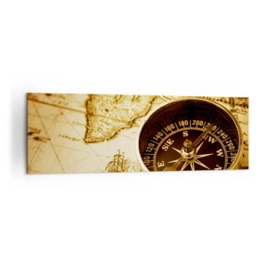 Quadro su tela - Stampe su Tela - Una bussola antica sullo sfondo di una vecchia mappa del mondo - 160x50cm - A est o a ovest? - Decorazione murale moderna per soggiorno e camera da letto ARTTOR