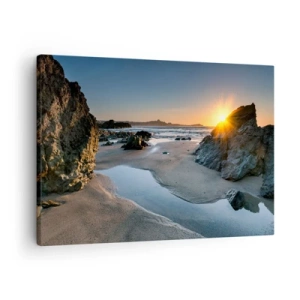 Quadro su tela - Stampe su Tela - Tramonto pittoresco su una spiaggia rocciosa - 70x50cm - Mai toccate da mano umana - Decorazione murale moderna per soggiorno e camera da letto ARTTOR
