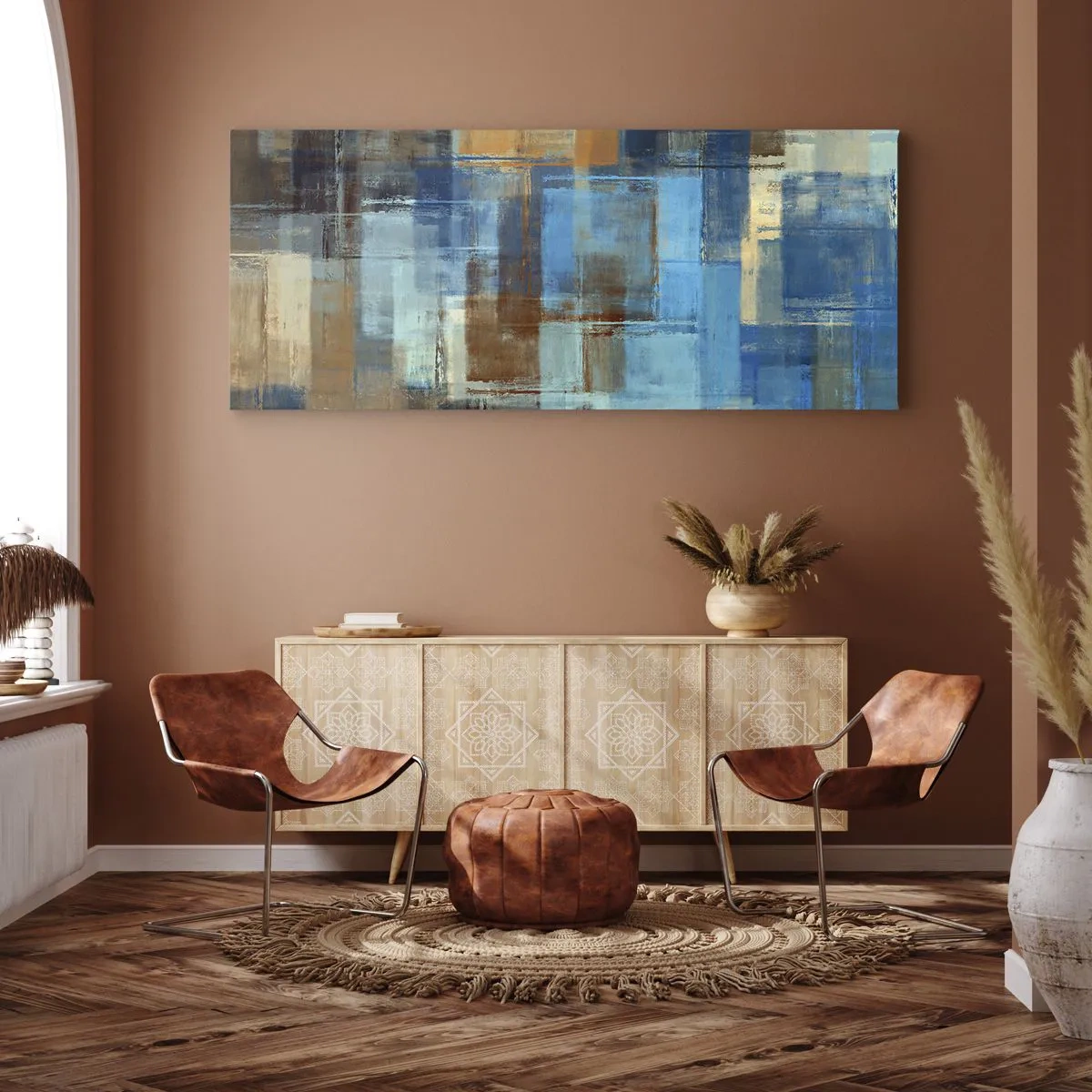 Quadro su tela - Stampe su Tela - Attraverso la tenda blu - 100x40 cm