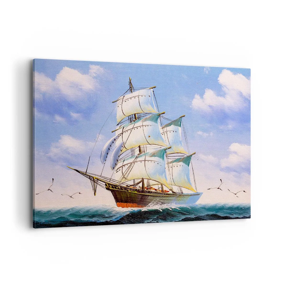 Quadro su tela - Stampe su Tela - Una nave a vela in mare aperto sotto un cielo azzurro - 100x70cm - Con orgoglio nel vento - Decorazione murale moderna per soggiorno e camera da letto ARTTOR