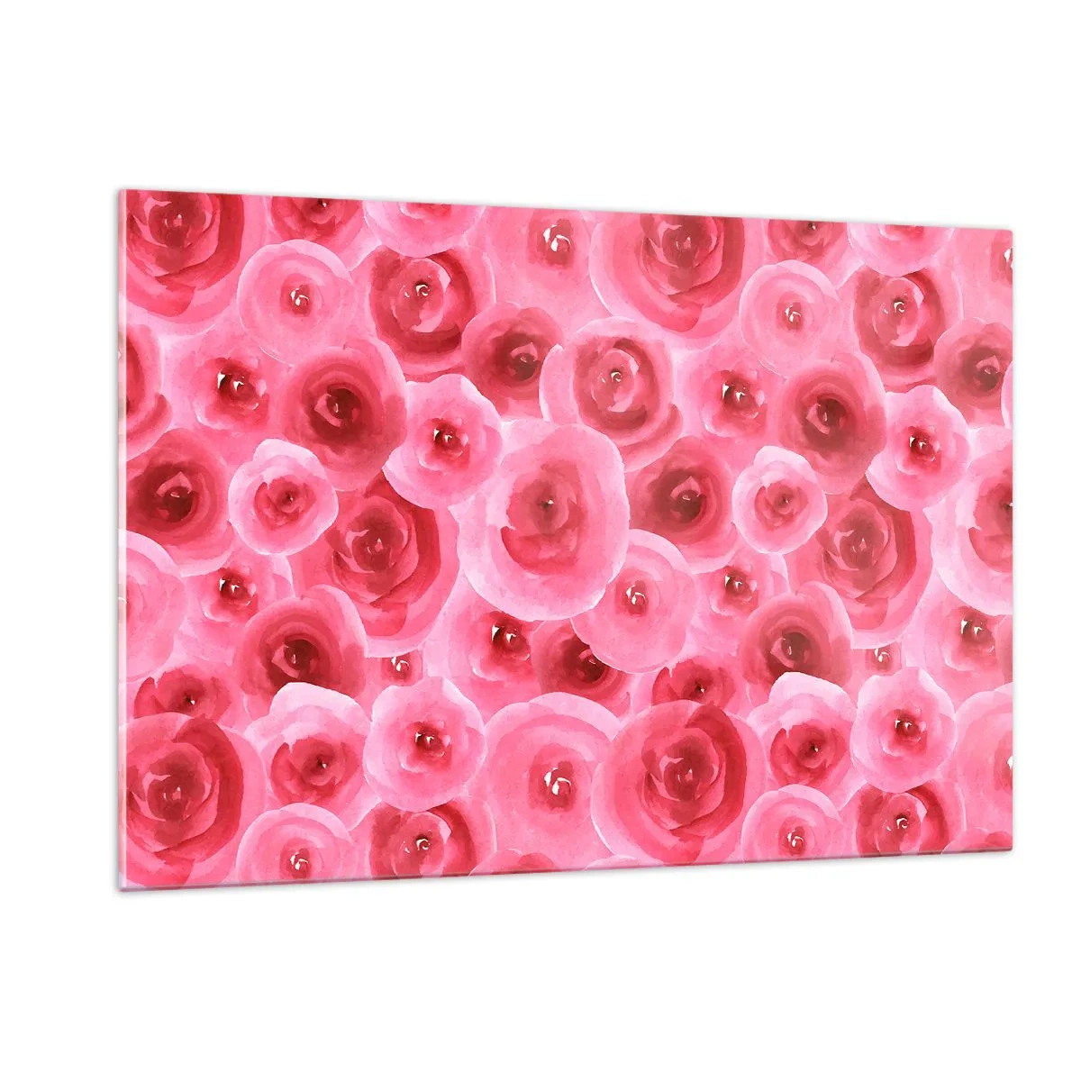 Quadro su vetro - Motivo a rose acquerellate nei toni del rosso e del rosa - 120x80cm - Rose in alto e in basso - Decorazione murale moderna per soggiorno e camera da letto ARTTOR