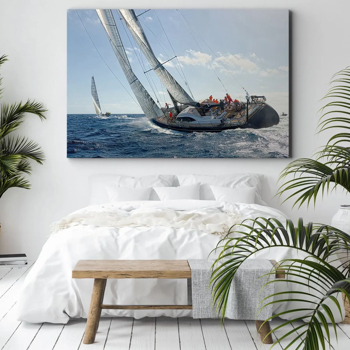 Quadro su tela - Stampe su Tela - Gara di yacht in mare aperto sotto cieli azzurri - 70x50cm - Che vinca il migliore - Decorazione murale moderna per soggiorno e camera da letto ARTTOR