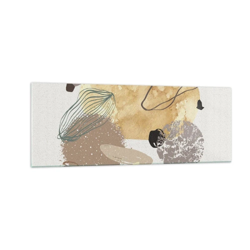 Quadro su vetro - Una composizione di forme astratte nei toni del beige e del giallo. - 140x50cm - Schizzologia applicata - Decorazione murale moderna per soggiorno e camera da letto ARTTOR
