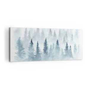 Quadro su tela - Stampe su Tela - Foreste di conifere immerse in una delicata nebbia - 120x50cm - Avvolti nella nebbia - Decorazione murale moderna per soggiorno e camera da letto ARTTOR