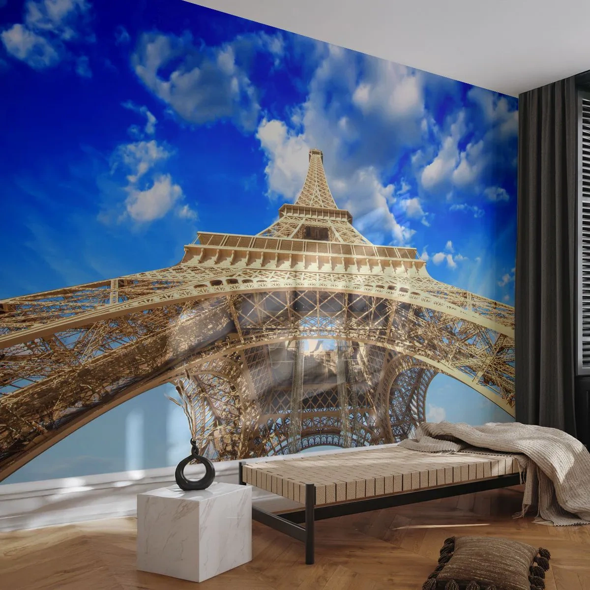 Fotomurali Premium Sand - Toccare il cielo e le nuvole - Città, Parigi, Torre Eiffel - 500x350 cm