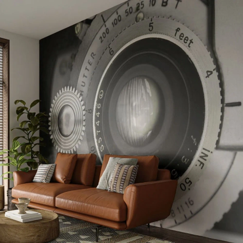 Fotomurali Autoadesivo Deluxe Sticker - Racconto su Hollywood - Telecamera, Bianco e nero, Vintage ▾ - 350x256 cm