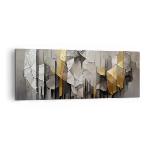 Quadro su tela - Stampe su Tela - Astrazione geometrica nei toni dell'oro e del grigio - 140x50cm - Composizione di ghiaccio e luce - Decorazione murale moderna per soggiorno e camera da letto ARTTOR