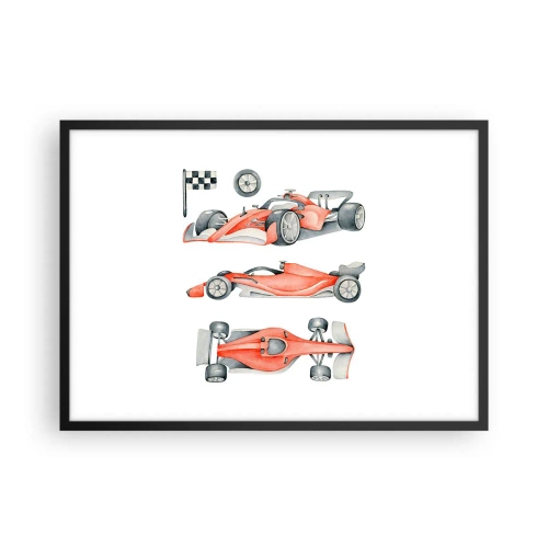 Poster in cornice nera - Un'auto da corsa rossa con una bandiera a scacchi - 70x50cm - Inseguendo i sogni - Decorazione murale moderna per soggiorno e camera da letto ARTTOR