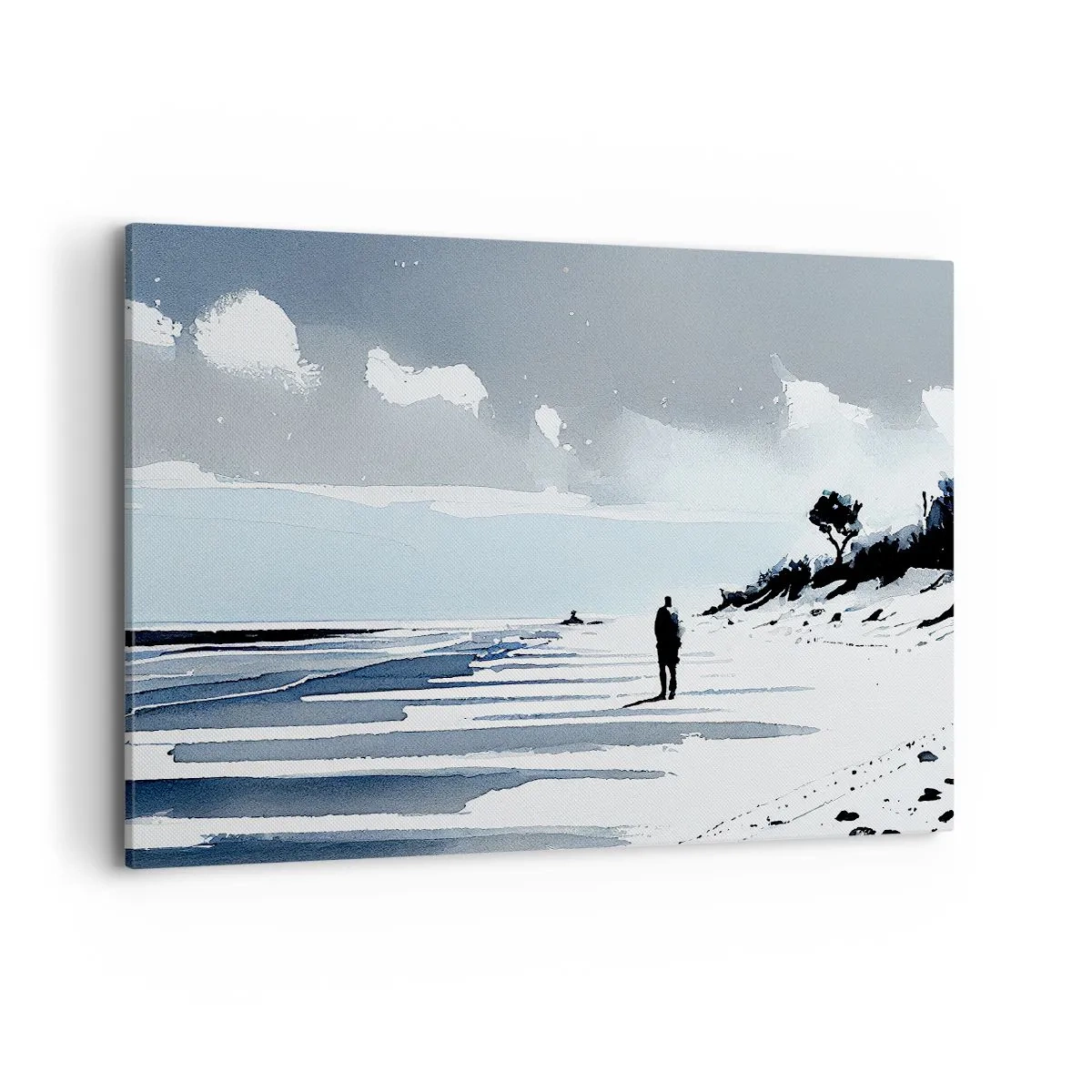 Quadro su tela - Stampe su Tela - Una figura solitaria che cammina su una spiaggia deserta - 100x70cm - Solo con se stesso - Decorazione murale moderna per soggiorno e camera da letto ARTTOR