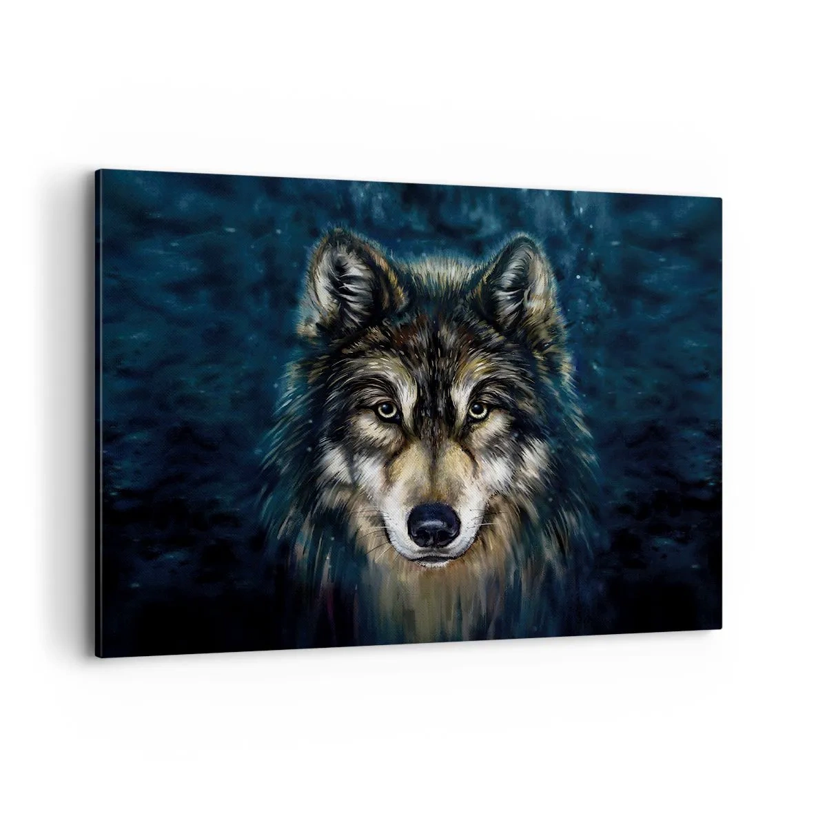 Quadro su tela - Stampe su Tela - Ritratto di un lupo su sfondo blu scuro - 100x70cm - Alfa? E omega - Decorazione murale moderna per soggiorno e camera da letto ARTTOR