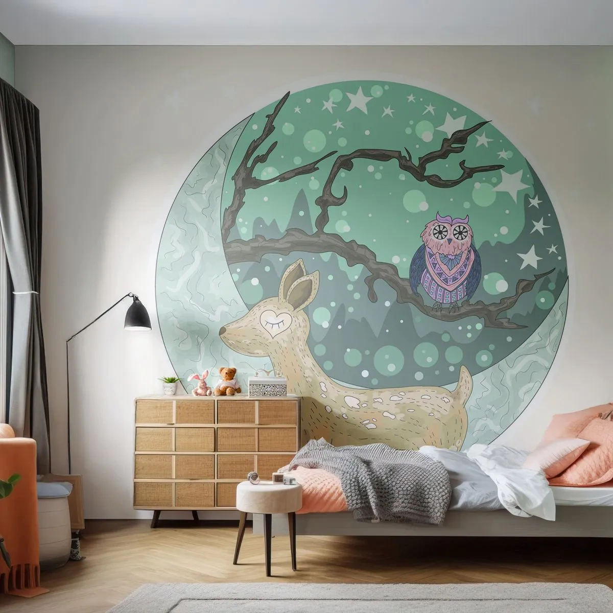 Fotomurali Premium Sand - Notte fiabesca nel bosco - Per bambini, Grafica, Stelle - 500x350 cm