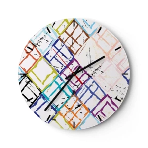 Orologio da parete - Orologio in Vetro - Linee astratte colorate che formano forme geometriche - 30x30cm - Cellule in affitto - Decorazione murale moderna per soggiorno, cucina e camera da letto ARTTOR