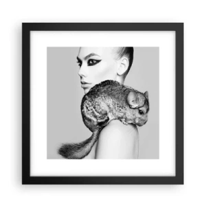 Poster in cornice nera - Dama con il cincillà - 30x30 cm