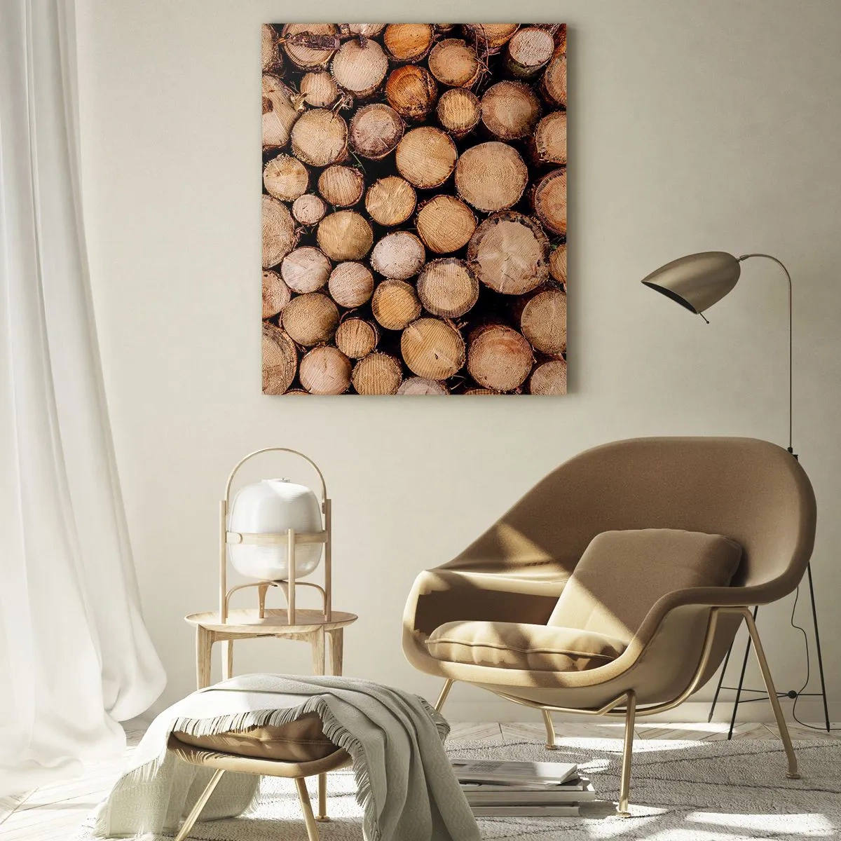 Quadro su vetro - Tronchi d'albero disposti verticalmente con anelli di crescita visibili - 50x70cm - Nuovo inizio - Decorazione murale moderna per soggiorno e camera da letto ARTTOR