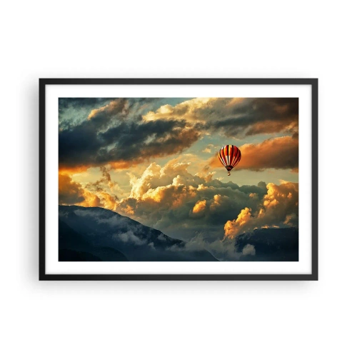 Poster in cornice nera - Un pallone sullo sfondo di nuvole spettacolari - 70x50cm - Volo perché voglio - Decorazione murale moderna per soggiorno e camera da letto ARTTOR