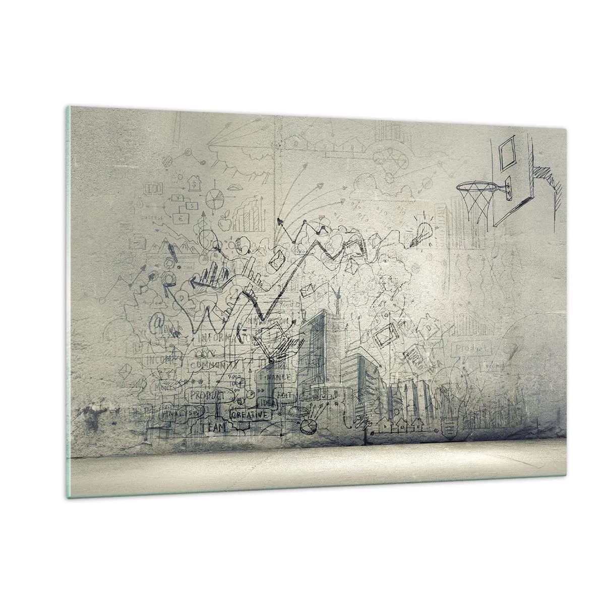 Quadro su vetro - Schizzo grafico con elementi aziendali e creativi - 120x80cm - La mia fantastica vita in città - Decorazione murale moderna per soggiorno e camera da letto ARTTOR