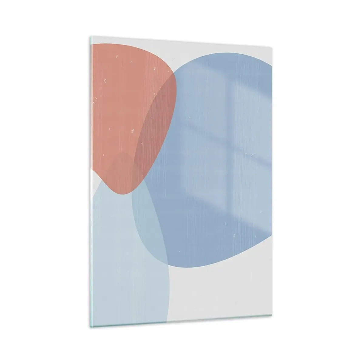 Quadro su vetro - Astrazione moderna con forme blu e rosa - 50x70cm - Legami pastello - Decorazione murale moderna per soggiorno e camera da letto ARTTOR