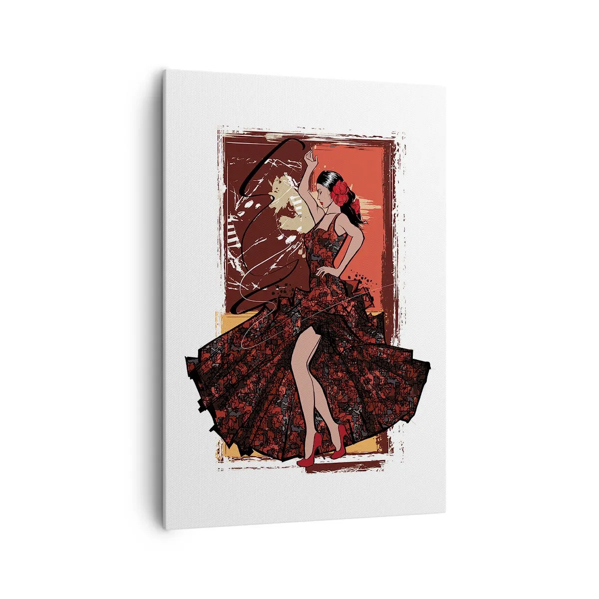 Quadro su tela - Stampe su Tela - Una ballerina in un abito rosso e nero su uno sfondo artistico - 70x100cm - Al ritmo del cuore - Decorazione murale moderna per soggiorno e camera da letto ARTTOR