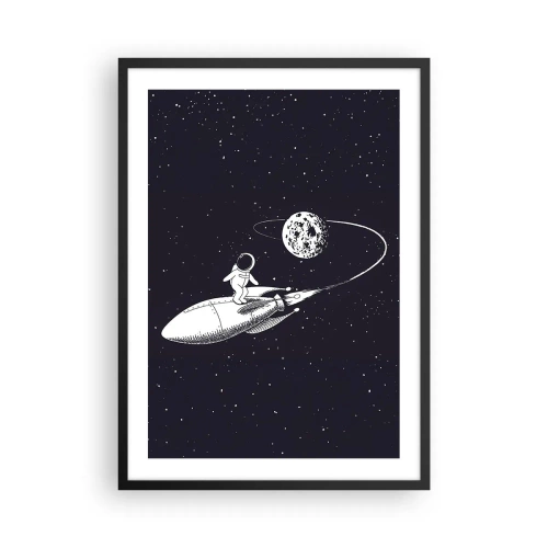 Poster in cornice nera - Un astronauta in piedi su un razzo che vola nello spazio - 50x70cm - Surfista spaziale - Decorazione murale moderna per soggiorno e camera da letto ARTTOR