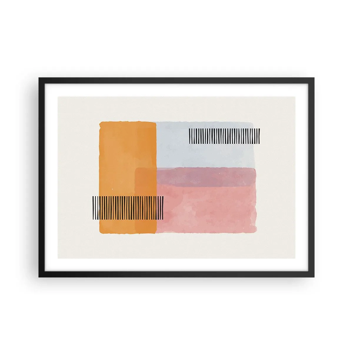 Poster in cornice nera - Geometria in colori pastello con linee su sfondo chiaro - 70x50cm - Da un angolo all'altro - Decorazione murale moderna per soggiorno e camera da letto ARTTOR