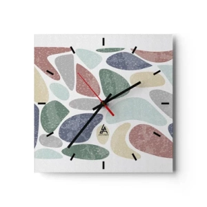 Orologio da parete - Orologio in Vetro - Forme organiche colorate su uno sfondo bianco - 30x30cm - Mosaico di colori incipriati - Decorazione murale moderna per soggiorno e camera da letto ARTTOR
