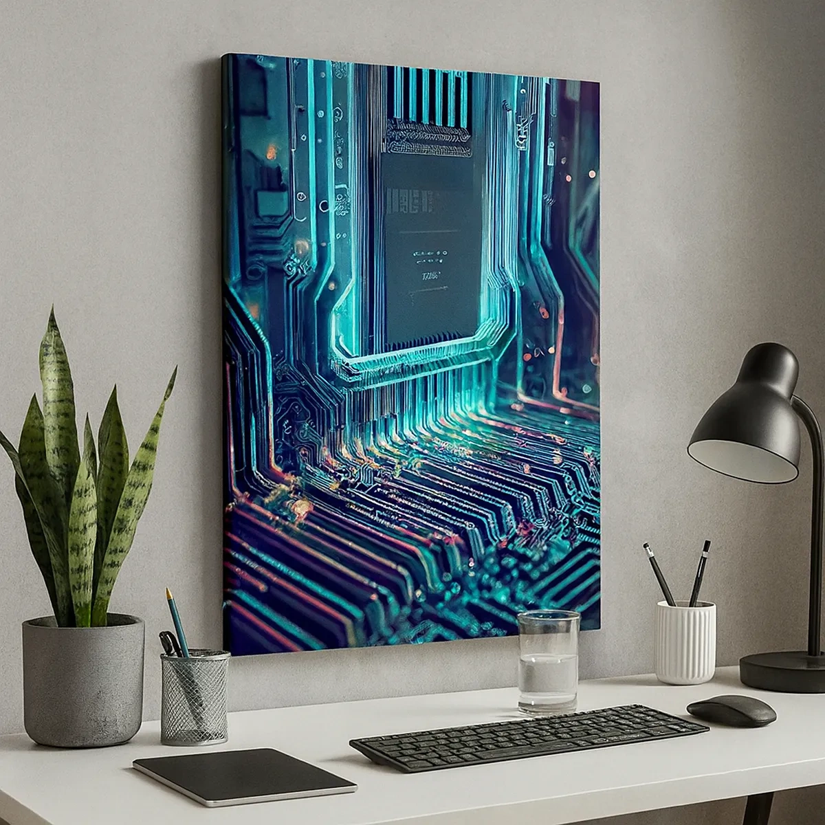 Quadro su tela - Stampe su Tela - Circuito stampato tecnologico con tracce illuminate - 50x70cm - Sto pensando qualcosa... - Decorazione murale moderna per soggiorno e camera da letto ARTTOR