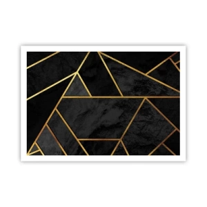 Poster - Motivo geometrico dorato su sfondo nero - 100x70cm - Oscurità e luce - Decorazione murale moderna per soggiorno e camera da letto ARTTOR