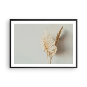 Poster in cornice nera - Foglie di palma secche in una disposizione minimalista - 70x50cm - Quando serve il sollievo - Decorazione murale moderna per soggiorno e camera da letto ARTTOR