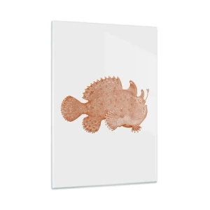 Quadro su vetro - Un disegno arrugginito di un pesce di profondità realizzato utilizzando la tecnica dei punti - 50x70cm - È davvero un pesce - Decorazione murale moderna per soggiorno e camera da letto ARTTOR