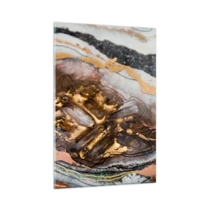 Quadro su vetro - Composizione astratta con elementi in oro e cristalli - 80x120cm - L'elemento della terra - Decorazione murale moderna per soggiorno e camera da letto ARTTOR