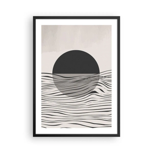 Poster in cornice nera - Tramonto astratto con linee ondulate - 50x70cm - Composizione a metà - Decorazione murale moderna per soggiorno e camera da letto ARTTOR