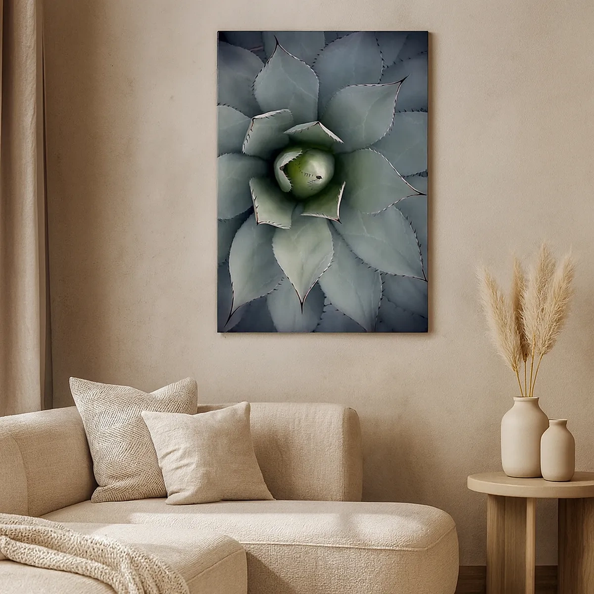 Quadro su tela - Stampe su Tela - Primo piano di una rosetta di agave in delicate tonalità di verde - 50x70cm - Adesca e minaccia - Decorazione murale moderna per soggiorno e camera da letto ARTTOR