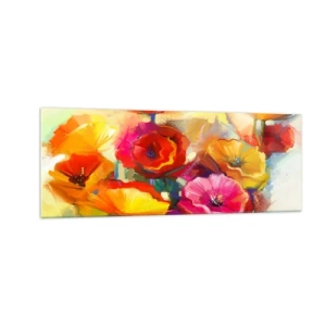 Quadro su vetro - Fiori astratti colorati su uno sfondo chiaro - 140x50cm - Non solo rossi - Decorazione murale moderna per soggiorno e camera da letto ARTTOR