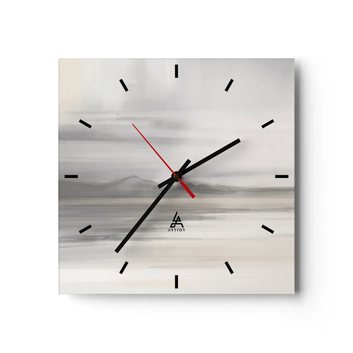 Orologio da parete - Orologio in Vetro - Un paesaggio delicato nei toni del grigio e del beige - 30x30cm - Orizzonte trasognato - Decorazione murale moderna per soggiorno e camera da letto ARTTOR