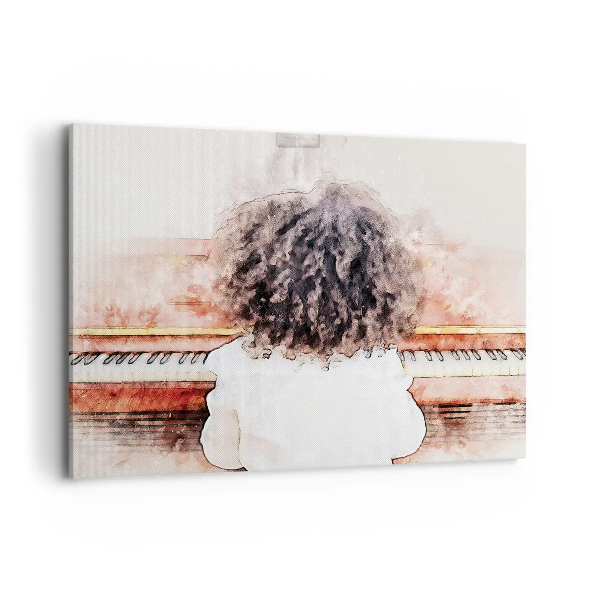 Quadro su tela - Stampe su Tela - Una ragazza con i capelli folti al pianoforte - 100x70cm - Nel nuovo mondo - Decorazione murale moderna per soggiorno e camera da letto ARTTOR