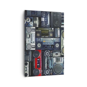 Quadro su tela - Stampe su Tela - Un collage di registratori a nastro retrò e altoparlanti vintage. - 80x120cm - Nostalgia degli anni '80 - Decorazione murale moderna per soggiorno e camera da letto ARTTOR
