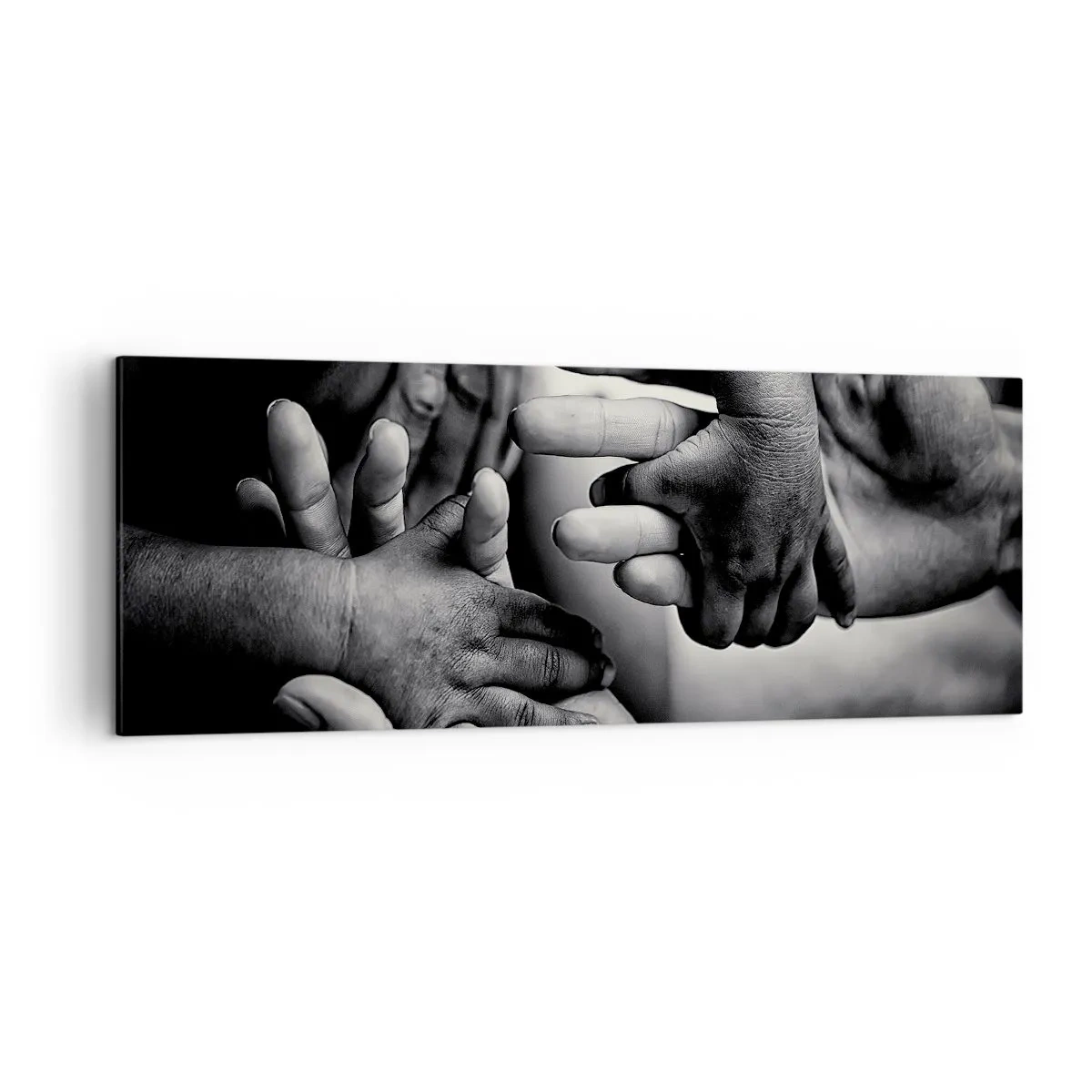 Quadro su tela - Stampe su Tela - Mani bianche e nere di diverse generazioni - 140x50cm - Umanità - Decorazione murale moderna per soggiorno e camera da letto ARTTOR