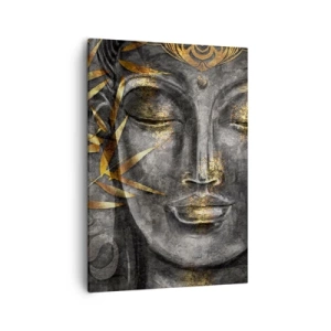 Quadro su tela - Stampe su Tela - Immagine del Buddha Zen con bambù dorati - 50x70cm - Senti la pace - Decorazione murale moderna per soggiorno e camera da letto ARTTOR